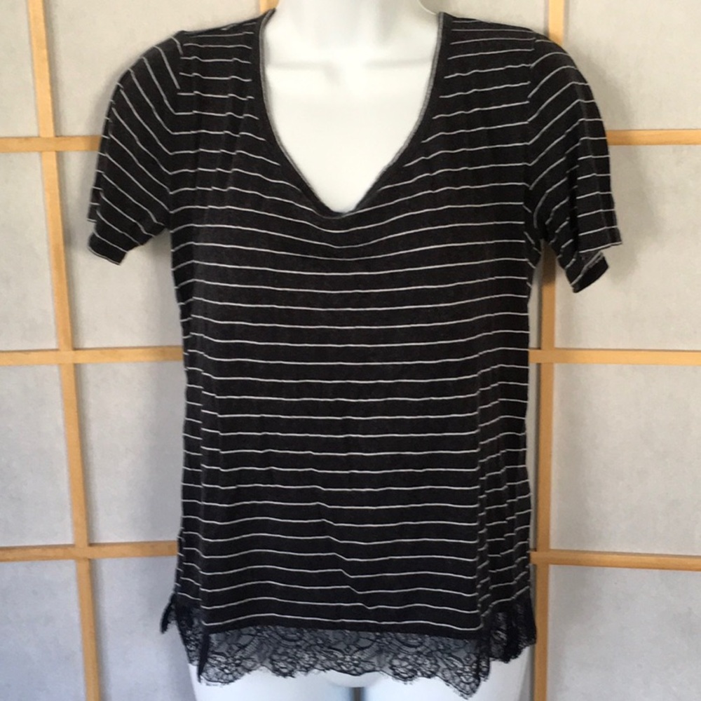 LOFT T Linen Blend Lace Hem Detail